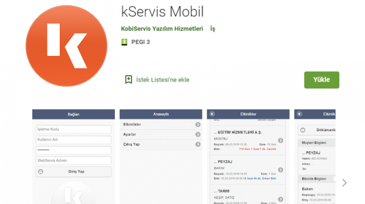 kServis mobil uygulamasının ekran görüntüsü